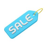 Blue price off sale tag rope diagonal placed shopping seasonal discount realistic 3d icon vector