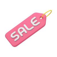 Diagonal sale tag rope pink glossy shopping special offer seasonal discount realistic 3d icon vector