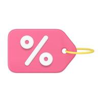 Glossy elegant horizontal pink tag rope hanging shopping retail realistic 3d icon vector