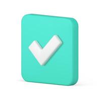 Glossy green done check mark complete task to do list checkbox isometric realistic 3d icon vector