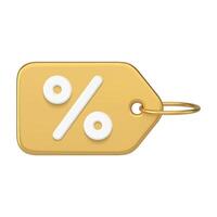 Golden metallic horizontal tag rope sale percentage with hole realistic 3d icon design vector
