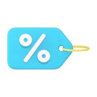 Blue retail tag rope label shopping special price financial offer 3d icon realistic mockup vector