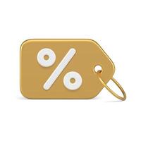 Premium metallic golden shopping tag rope percentage business retail 3d icon realistic vector