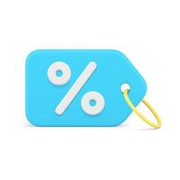 Blue shopping tag rope percentage business financial sticker 3d icon realistic template vector