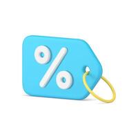 Horizontal blue shopping tag rope hanging on ring hole marketing sale offer 3d icon realistic vector