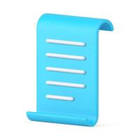 Blue vertical sheet paper form contract agreement text document 3d icon realistic vector