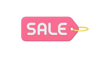 Pink glossy sale tag rope horizontal hanged ring business retail 3d icon realistic template vector