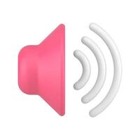 Pink glossy sound speaker with volume wave promo advertising 3d icon realistic template vector