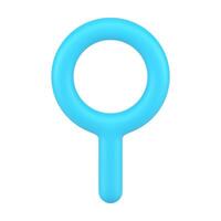 Blue glossy magnifying glass 3d icon realistic detective discovery science research vector
