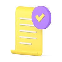 Vertical yellow paper document to do list successful reminder checkmark realistic 3d icon vector