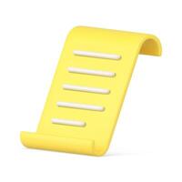 Yellow glossy diagonal placed curved shape form text legal documentation 3d icon realistic vector