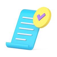 Blue glossy curved paper blank successful confirmed to do list task 3d icon realistic vector