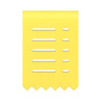 Realistic glossy yellow ragged tax receipt form front view banking data information 3d icon vector