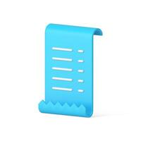 Realistic blue paper check business blank document payment banking transaction 3d icon vector