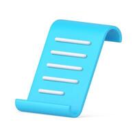 Blue glossy document paper curved list legal form diagonal placed blank 3d icon realistic vector