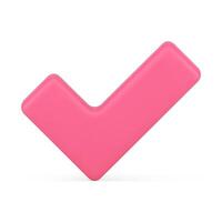 Pink realistic confirm check mark badge glossy decorative design front view 3d icon template vector