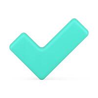 Green glossy positive checkmark approved done complete label front view realistic 3d icon vector