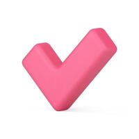 Yes pink glossy checkmark diagonal confirmed choice positive agreement realistic 3d icon vector