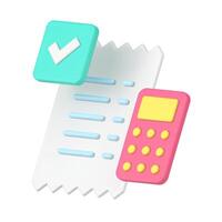 Successful financial budget checking paper ragged paycheck and calculator realistic 3d icon vector