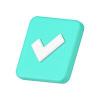 Isometric green square checkmark positive vote successful agreement checkbox 3d icon template vector