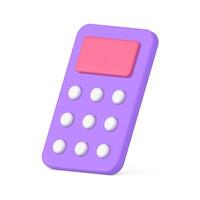 Minimalist purple calculator with buttons business accounting checking realistic 3d icon vector