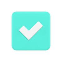 hecho marca de verificación verde lustroso cuadrado botón realista 3d icono ilustración decorativo diseño vector