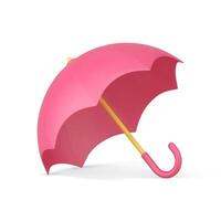 Pink glossy waterproof umbrella wooden curved handle rain sun protection realistic 3d icon vector