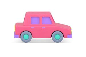 Cute pink car vehicle traffic transportation side view realistic 3d icon illustration vector