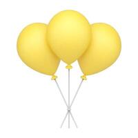 Heap yellow glossy helium balloon on plastic stick realistic 3d icon illustration vector