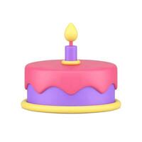 Holiday celebrate cake one burning candle melting glaze realistic 3d icon template vector