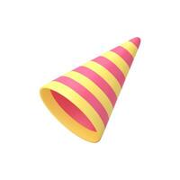 Striped cone hat birthday festive celebration headdress accessory realistic 3d icon vector