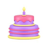 Birthday cake candy melting glaze with one burning candle anniversary celebration 3d icon vector