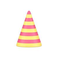 Striped party hat festive headdress accessory surprise event costume realistic 3d icon vector