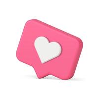 Cute pink like social media alert glossy quick tips design realistic 3d icon illustration vector