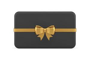 Brutal black gift card horizontal slim container golden ribbon bow realistic template 3d icon vector