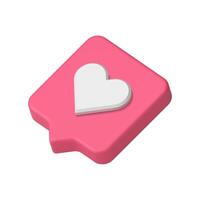 Virtual evaluation new like pink speech bubble notification heart template realistic 3d icon vector