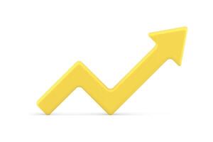 Angled dynamic arrow increase and recession part upward pointer yellow realistic 3d icon vector