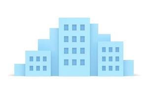 ciudad edificio azul multi piso azul casa fachada ventanas realista 3d icono ilustración vector