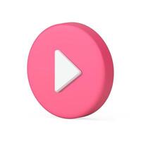 Pink circle play button navigation menu start beginning broadcasting isometric 3d icon vector