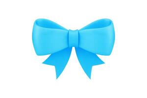 Blue festive glossy silk bow ribbon present decor elegant design realistic 3d icon vector