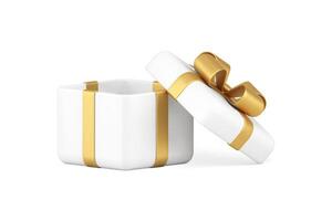 blanco festivo regalo caja con abierto gorra para Navidad presente Felicidades realista 3d icono vector
