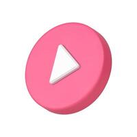 Pink circle play button displaced isometric realistic 3d icon round beginning start option vector