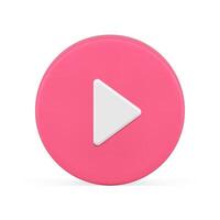 Pink circle play button right arrow pointer realistic 3d icon forward begin badge vector