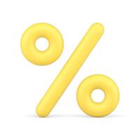 Yellow glossy percent mathematical badge with line two circle balloon realistic 3d icon vector