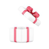 White elegant squared open gift box flying cap with bow ribbon realistic 3d icon vector