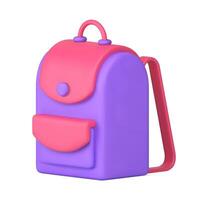 Backpack schoolbag for school supplies carrying and travel childish pupil luggage 3d icon vector
