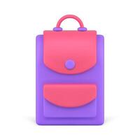 moderno mochila elegante colegio equipaje púrpura rosado diseño frente ver realista 3d icono vector