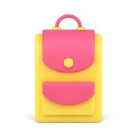 School backpack schoolbag pink yellow design front view realistic 3d icon illustration vector