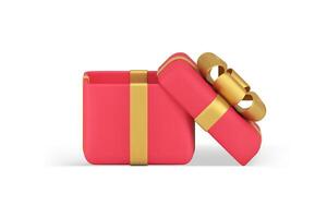rojo abierto regalo caja con dorado cinta prima fiesta sorpresa realista 3d icono ilustración vector