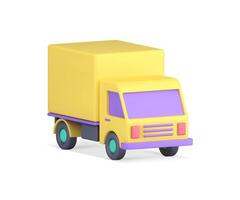 Yellow truck van logistic delivery service courier automobile container realistic 3d icon vector